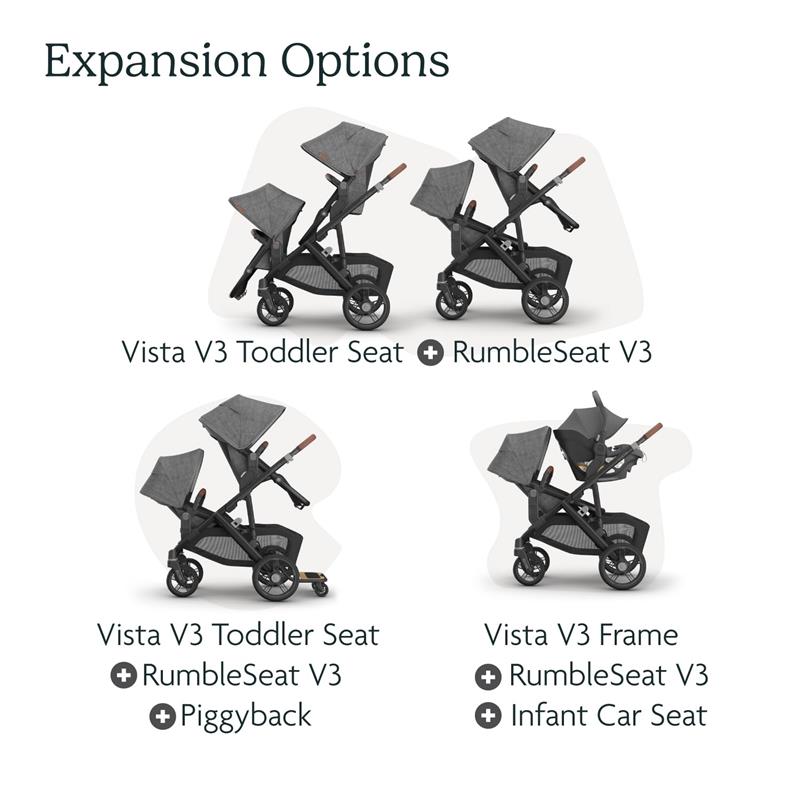 Uppababy - Rumbleseat V3 Second Lower Seat, Green (Mélange/Carbon Frame/Saddle Leather)