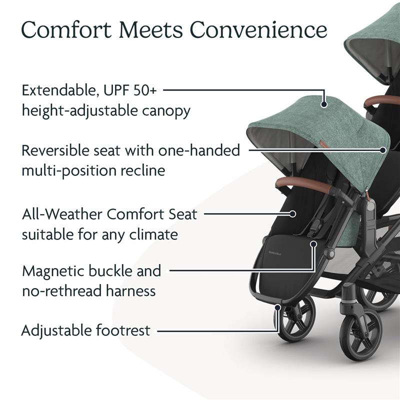 Uppababy - Rumbleseat V3 Second Lower Seat, Green (Mélange/Carbon Frame/Saddle Leather)