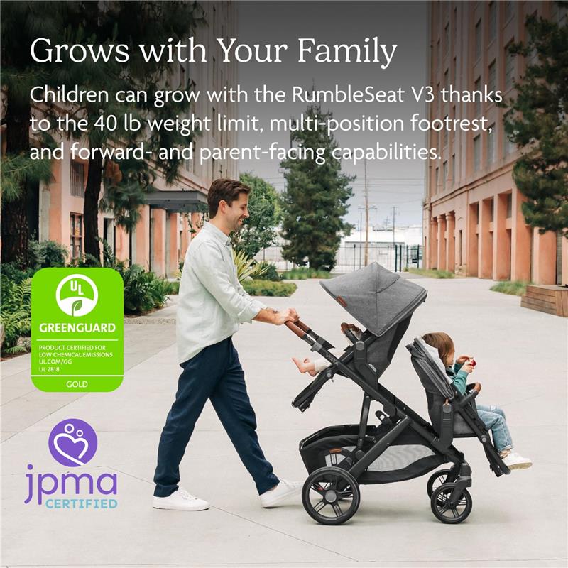 Uppababy - Rumbleseat V3 Second Lower Seat, Green (Mélange/Carbon Frame/Saddle Leather)